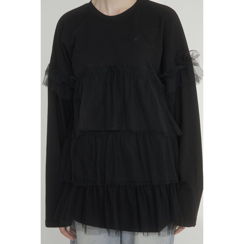 é tulle frill long tee black | épine