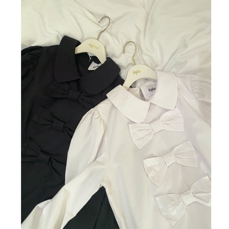 big ribbon puff blouse white | épine