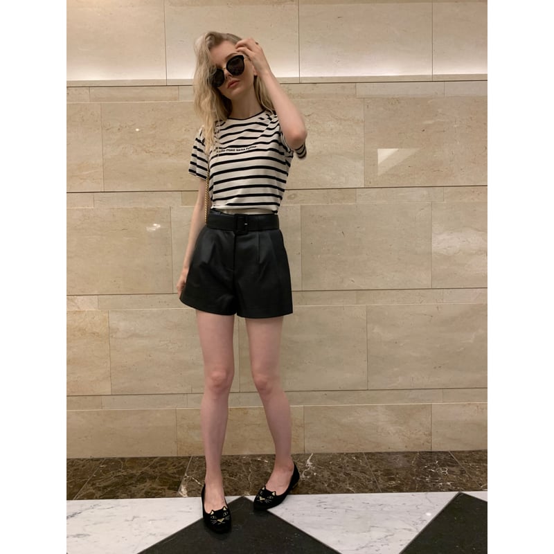 belt leather short pants black | épine