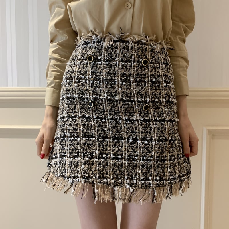 tweed double button mini skirt beige | épine