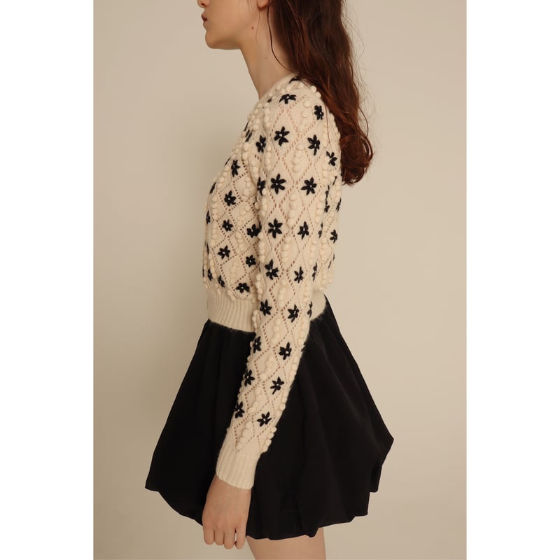 all handmade pom pom flower cardigan black | épine all handmade pom pom flower cardigan black | épine