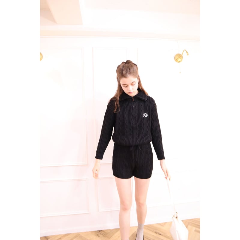 epine ニット ジップアップ BLACK Eé half zip cable knit tops black | épine