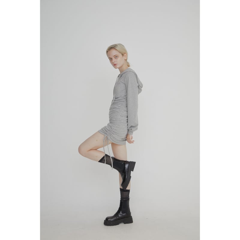 rhinestone ribbon gather hoodie onepiece(2color...