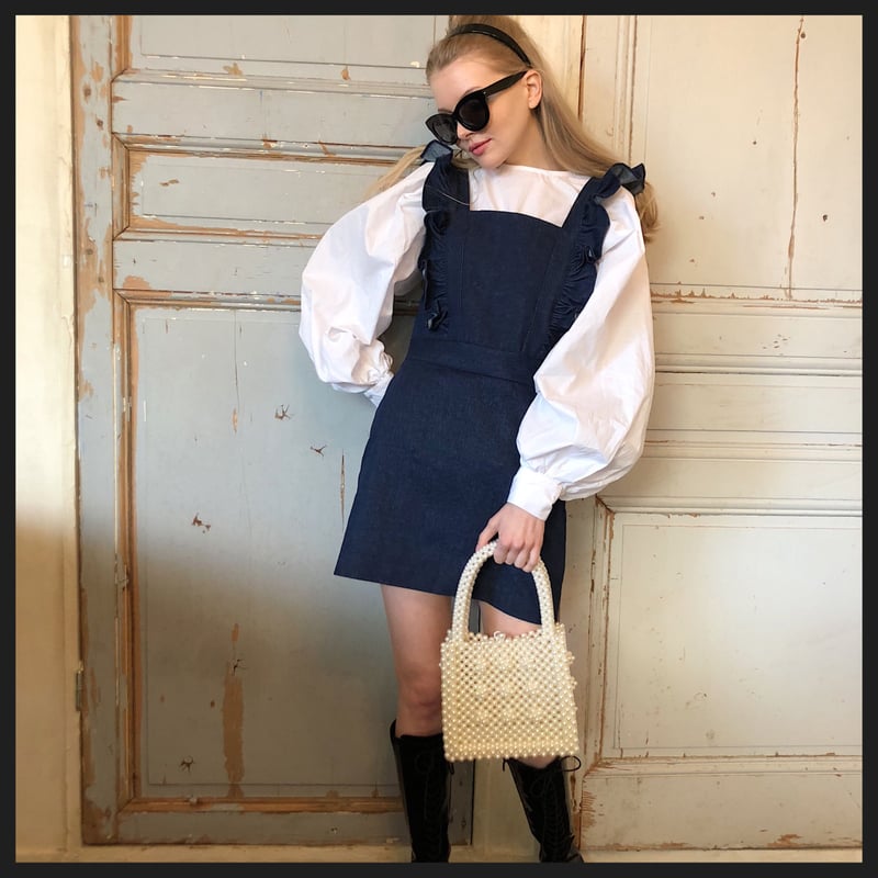 frill one-piece blue denim | épine frill one-piece blue denim | épine