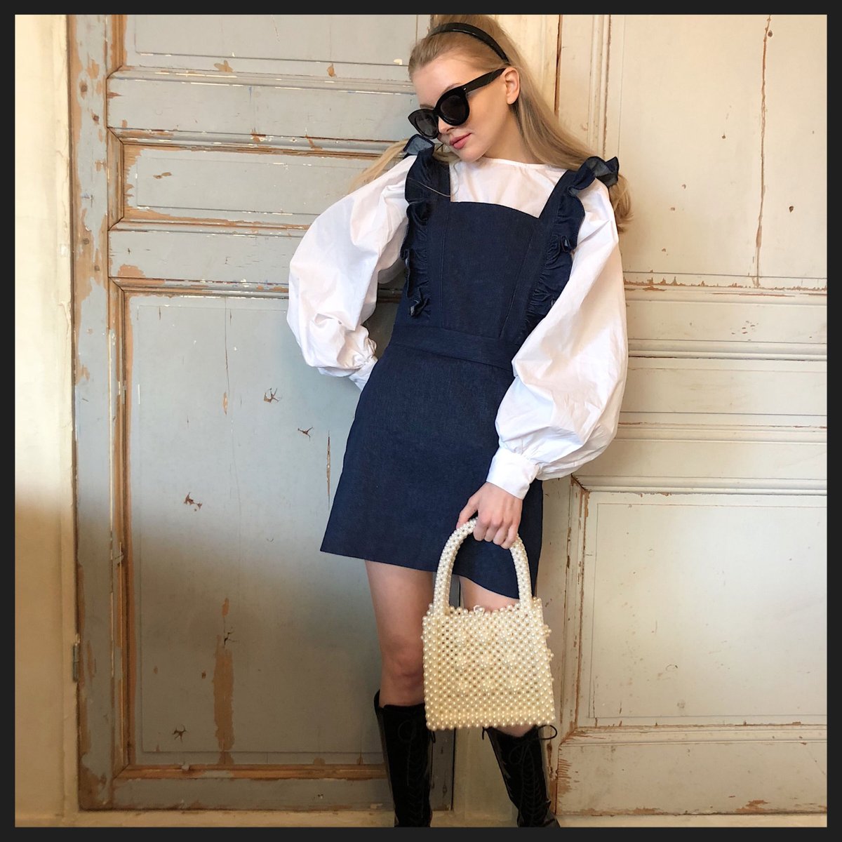 frill one-piece blue denim | épine frill one-piece blue denim | épine
