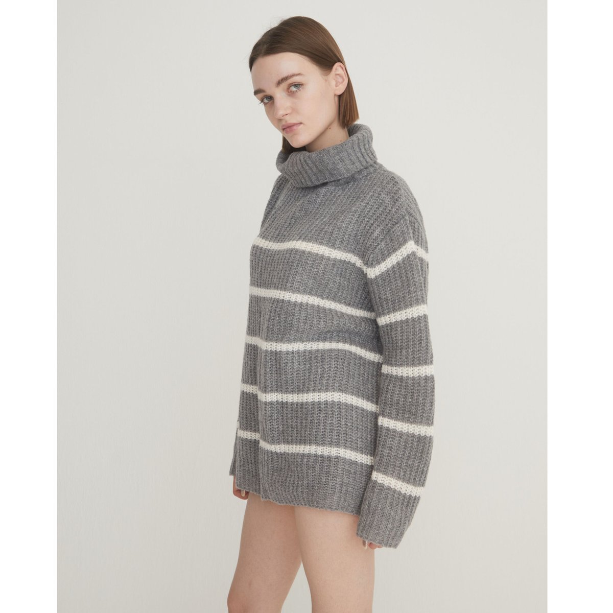 ♡Éé high neck big border knit gray | épine ♡Éé high neck big border knit gray | épine