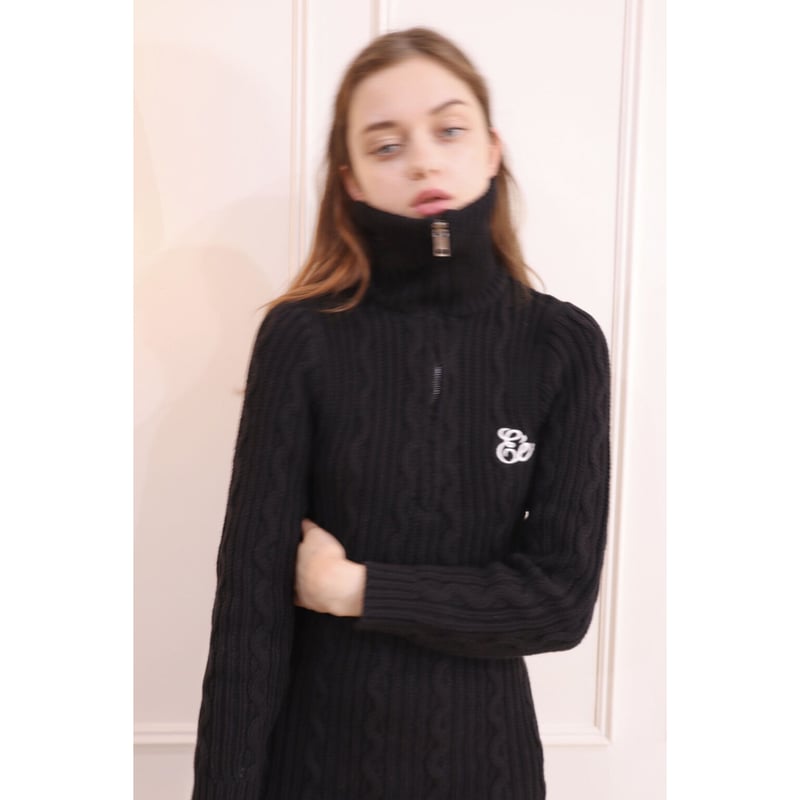 Eé half zip cable knit onepiece black | épine Eé half zip cable knit onepiece black | épine