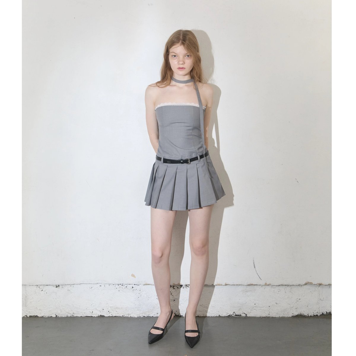 épine lace bare pleats ribbon tieonepiece（2colo