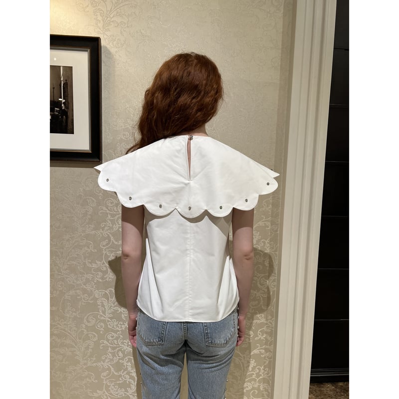 epine bijou scallop blouse white