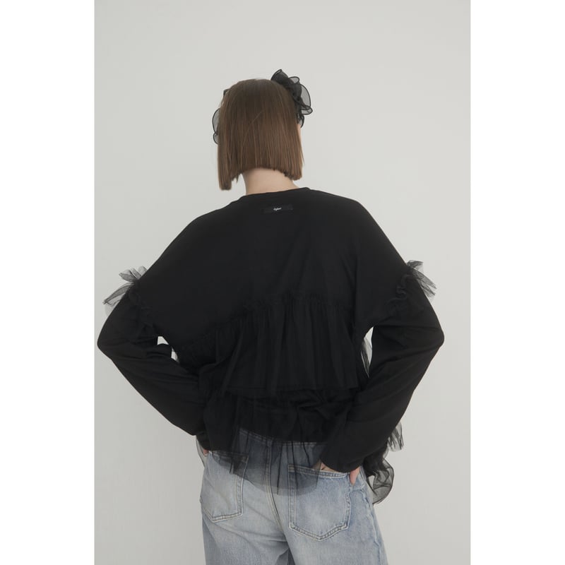 é tulle frill long tee black | épine