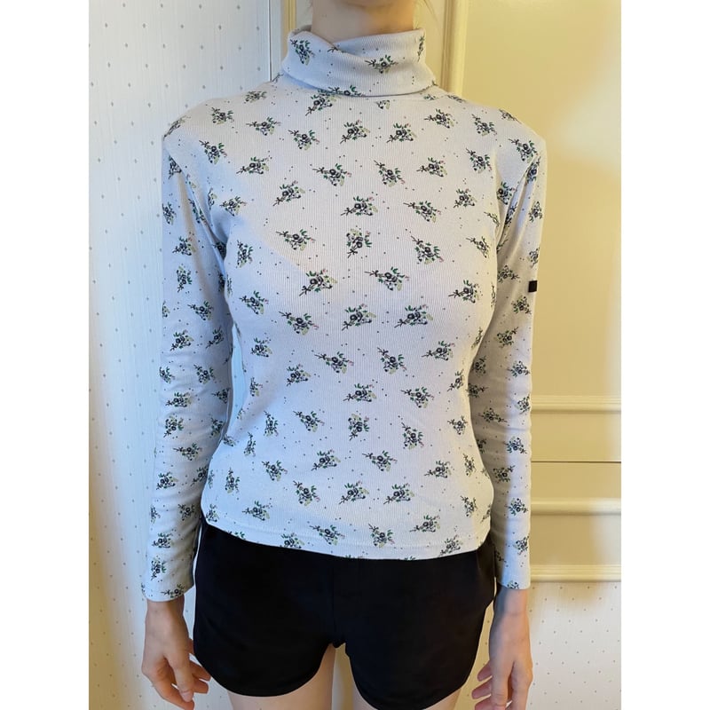 épine label rib cotton high neck flower épine label rib cotton high neck flower ice blu