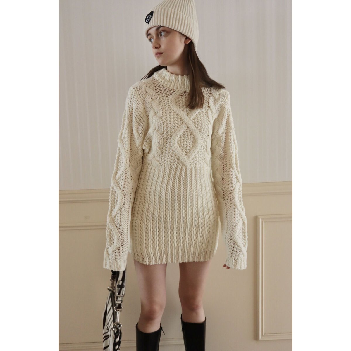 ミニワンピースcable knit lady onepiece ivory 7513円