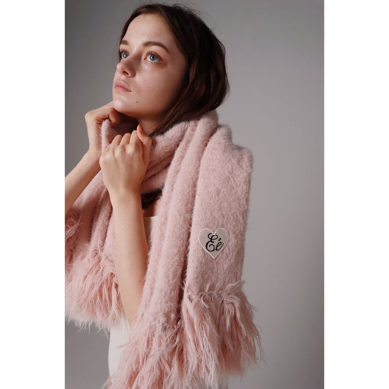 ♡Éé mohair fringe muffler pink | épine