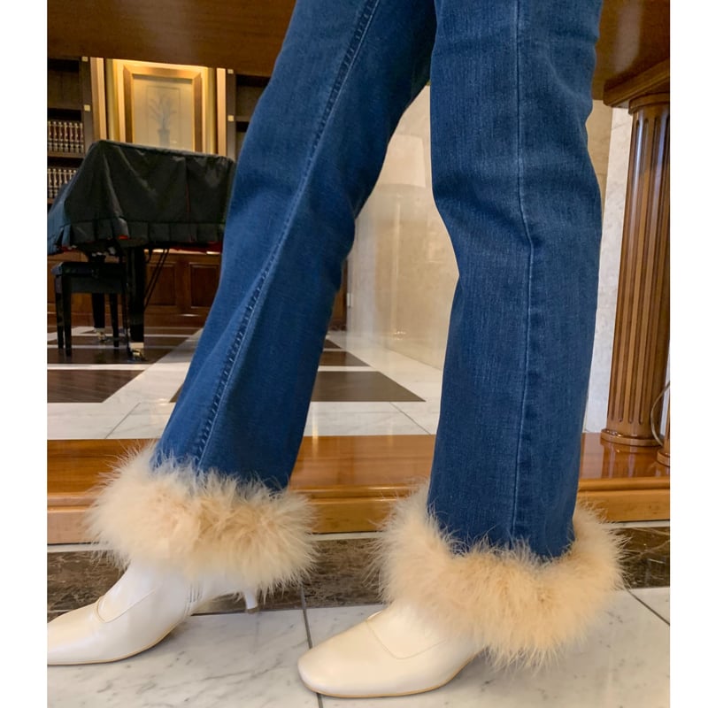 épine bell jeans blue×beige feather fur | épine