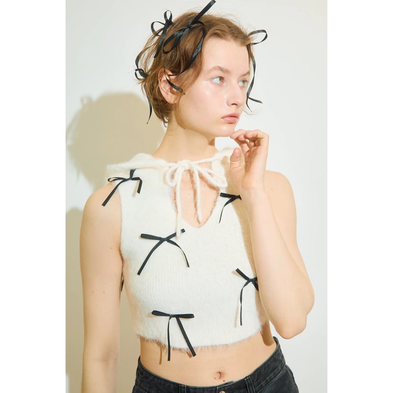 épine ribbon shaggy knit hoodie（2 color） | épine