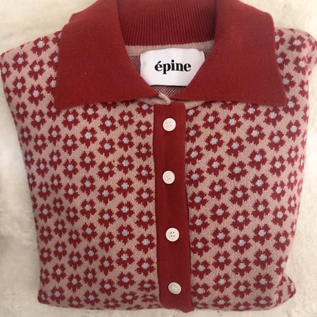 mini flower spring knit cardigan red