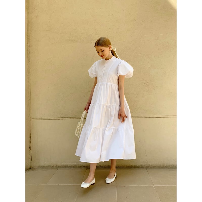 puff sleeve tiered onepiece white | épine 