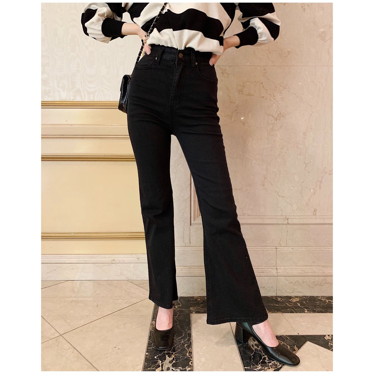 épine high-waist fit bell jeans black | épine