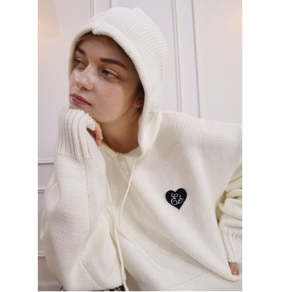 ♡ Eé knit hoodie off white | épine