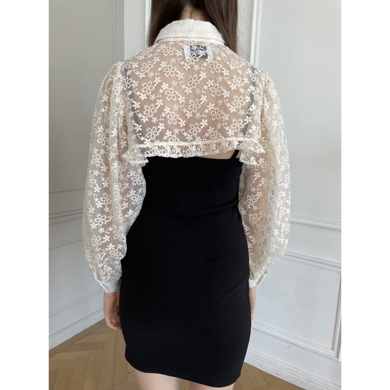 arm volume frill cropped blouse organdy flower 