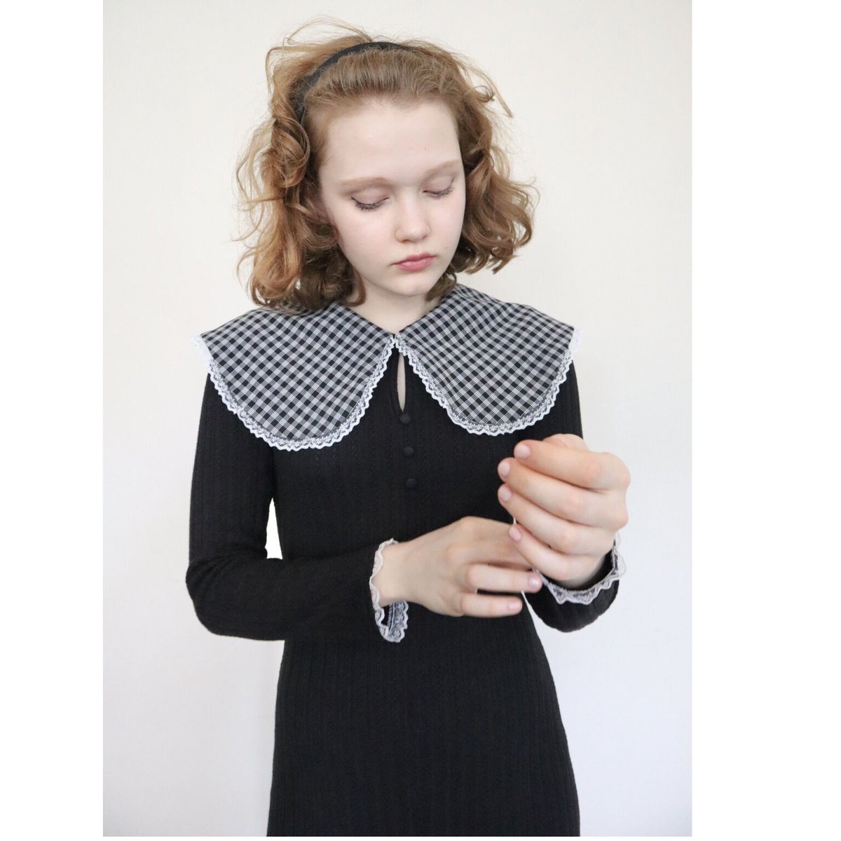 check lace collar rib knit onepiece | épine