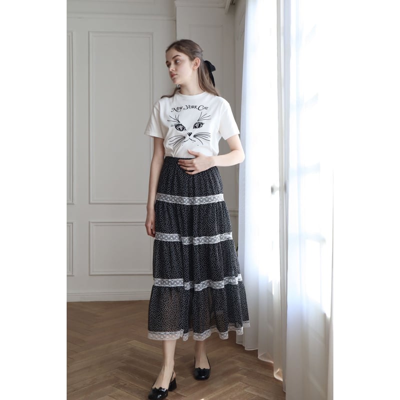 chiffon lace tiered long skirt heart | épine