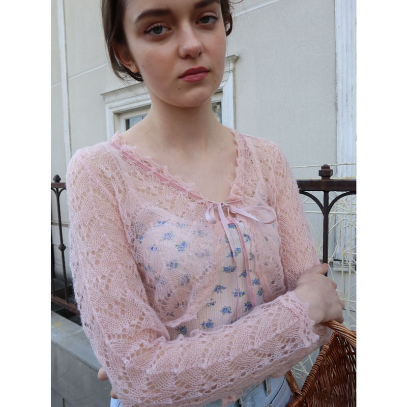 mohair low gauge ribbon cardigan baby pink | épine