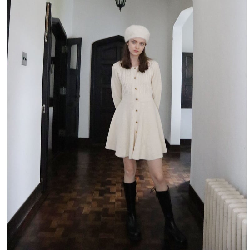 é button cable knit onepiece ivory | épine