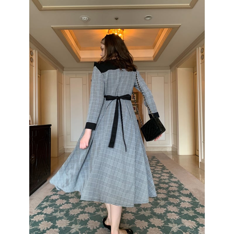 epine リボン　ワンピース frill back ribbon check onepiece | épine