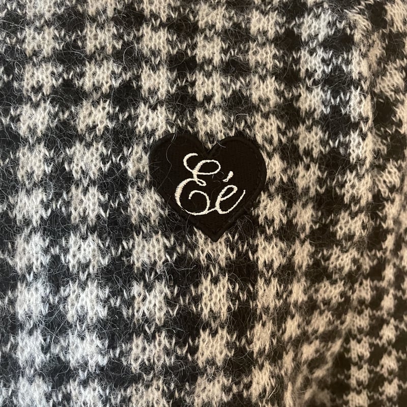 ♡Eé check mohair knit white×black | épine 
