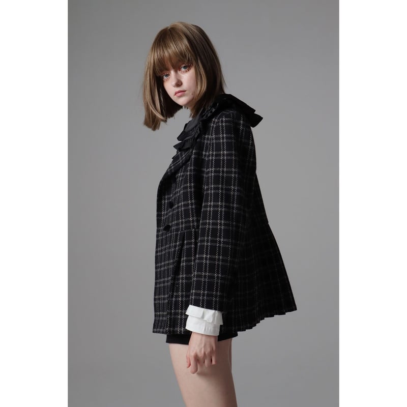 pleats frill jacket tweed check epine着丈約69cm