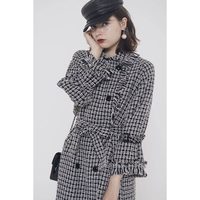 tweed fringe long gown coat | épine 