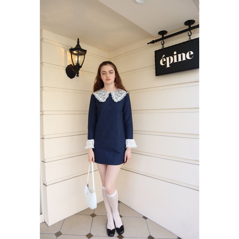 lace collar denim onepiece | épine lace collar denim onepiece | épine