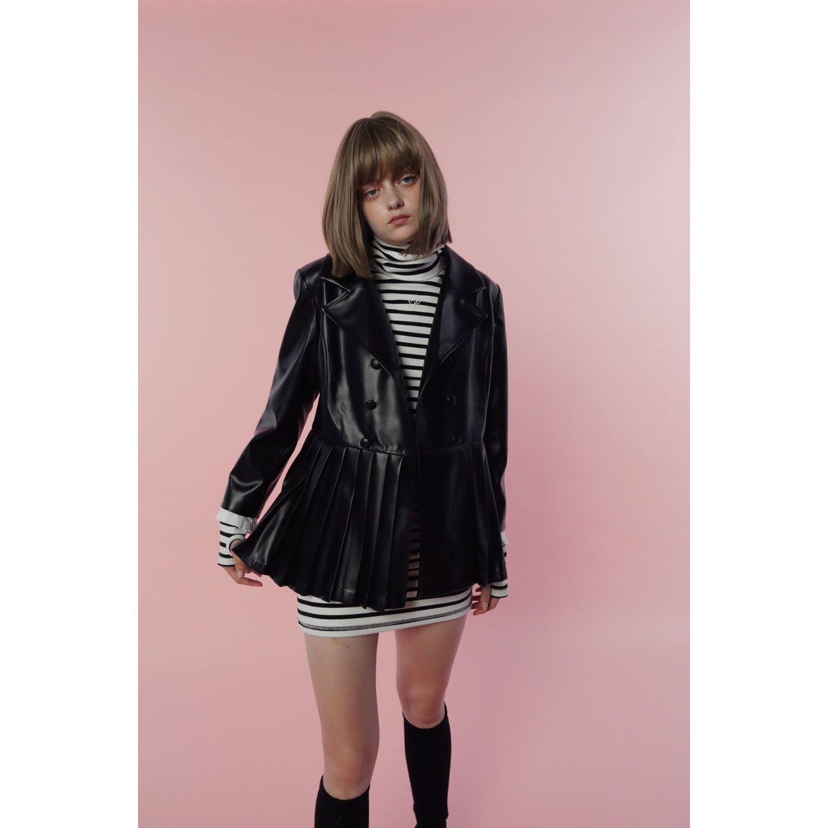 pleats frill jacket leather black | épine pleats frill jacket leather black | épine