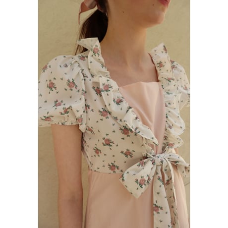 flower bolero frill long onepiece baby pink