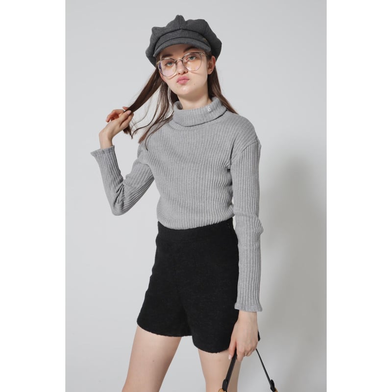 é rib knit high neck black リブニットハイネック é embroidery rib knit high neck black | épine