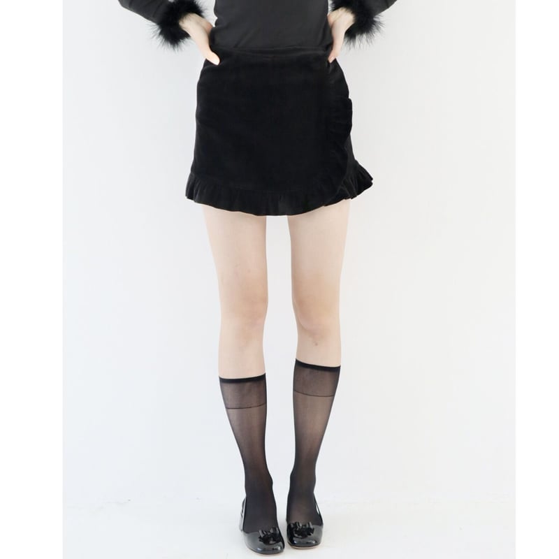 epine velours frill skirt pants black - パンツ