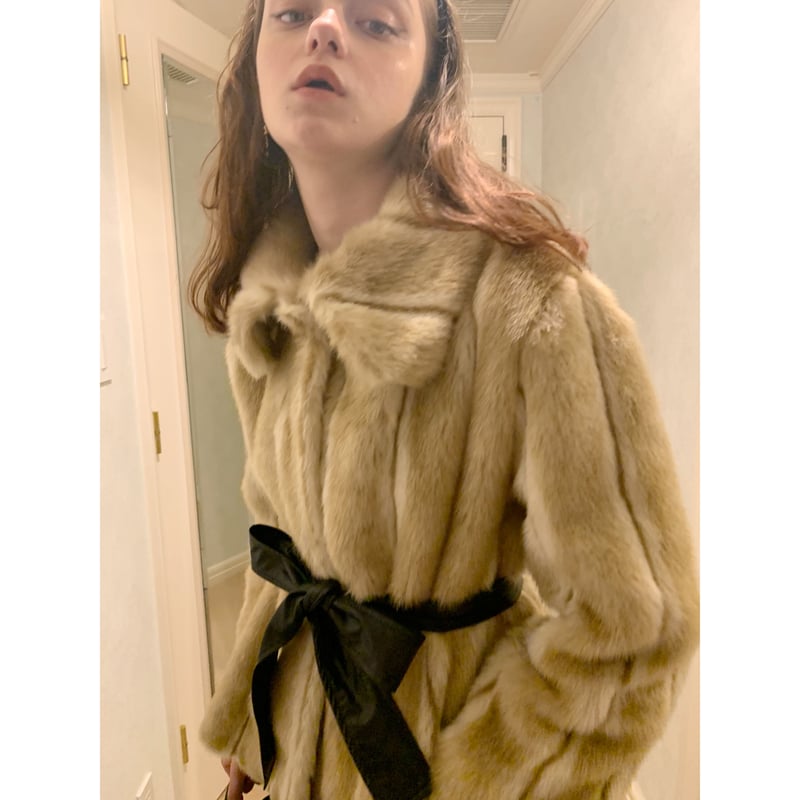 parisienne ribbon 2way fur coat beige | épine