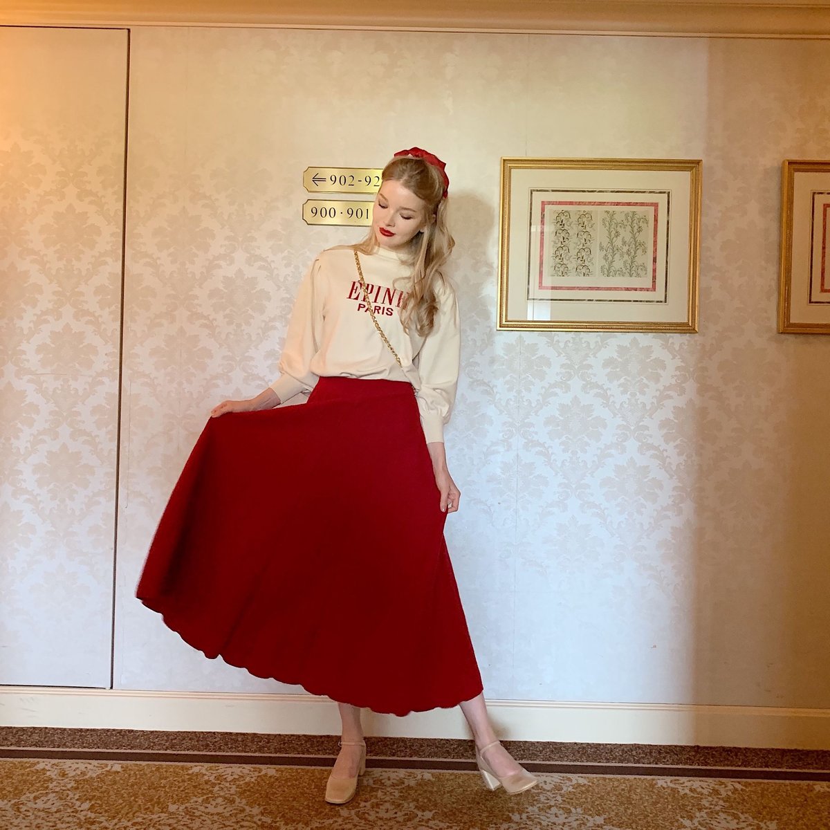 volume knit long skirt red | épine 