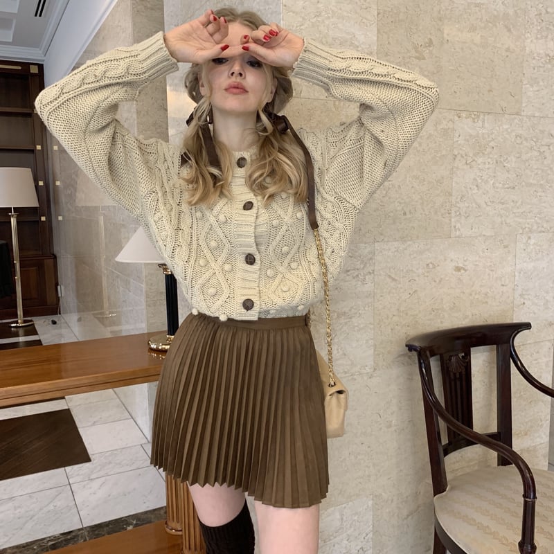 suède pleats mini skirt brown | épine