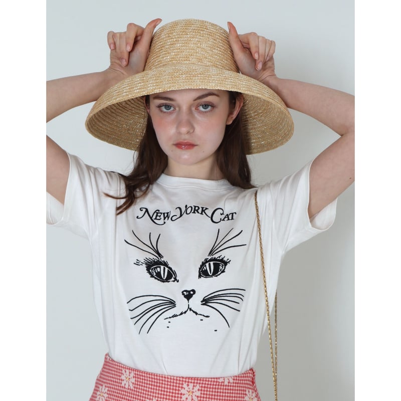 New york cat embroidery tee white | épine