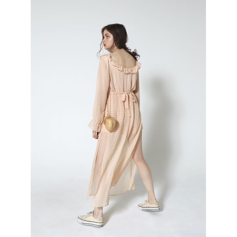 slit frill ballerina neck onepiece check baby p