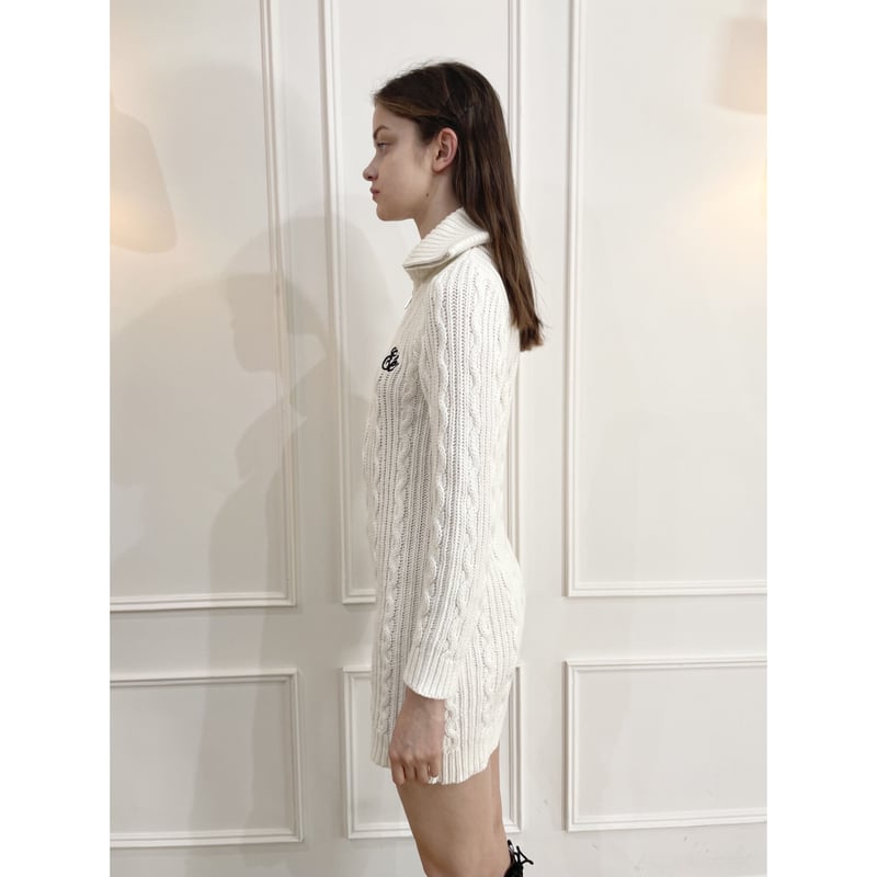 Eé half zip cable knit onepiece white | épine