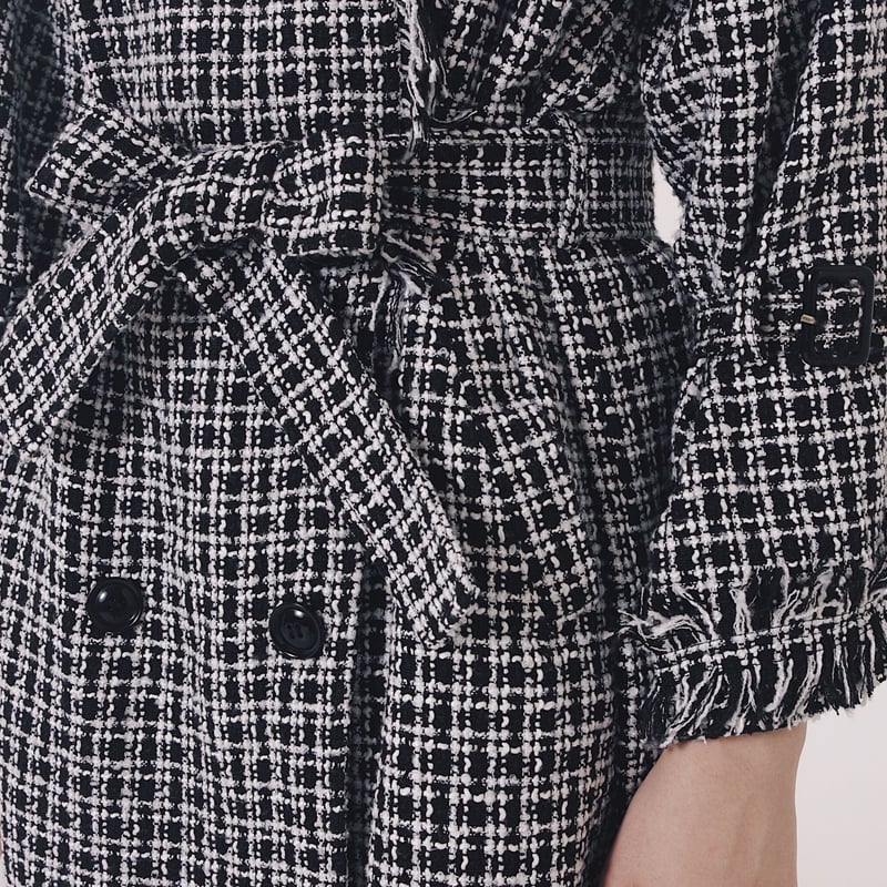 tweed fringe long gown coat | épine 