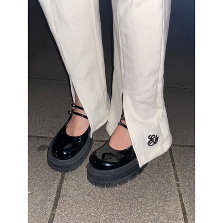 Eé slit jersey pants ivory×black