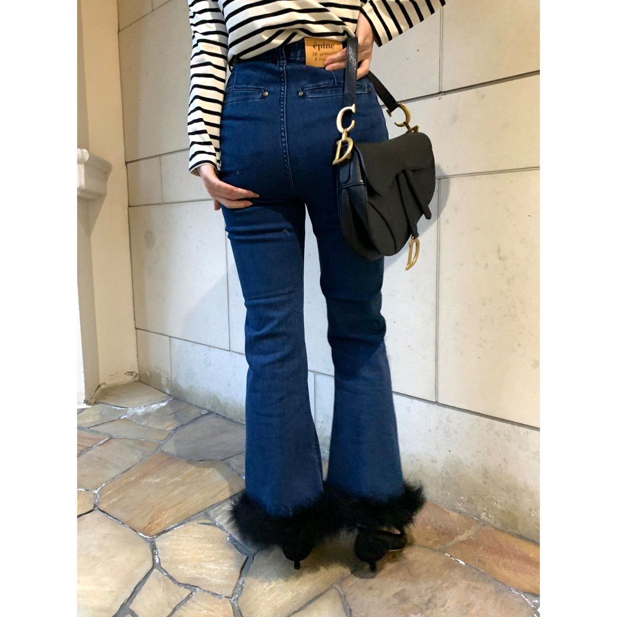 épine bell jeans blue×black feather fur | épine