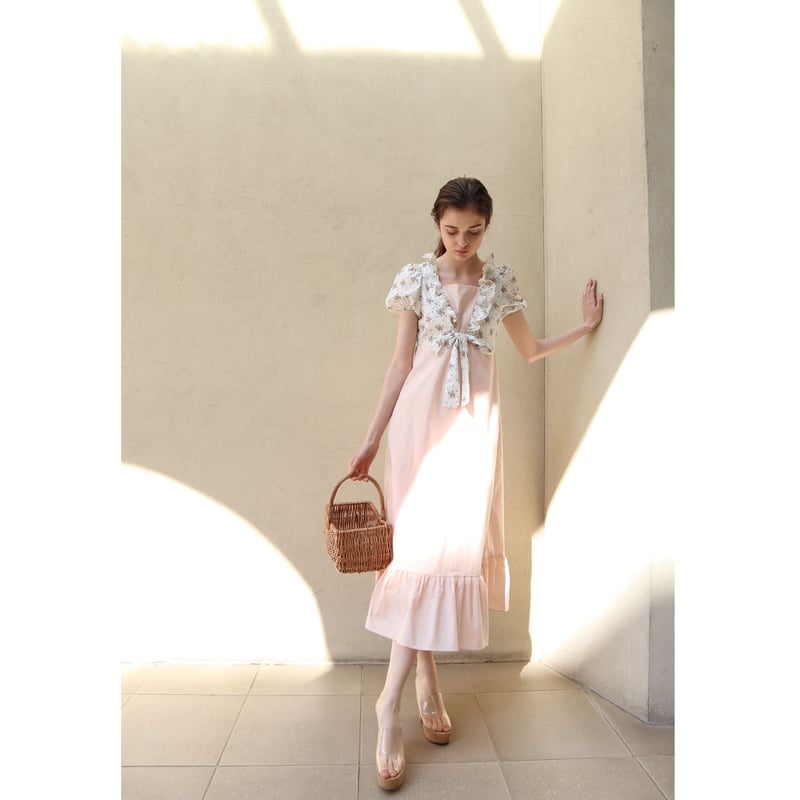 flower bolero frill long onepiece baby pink | é