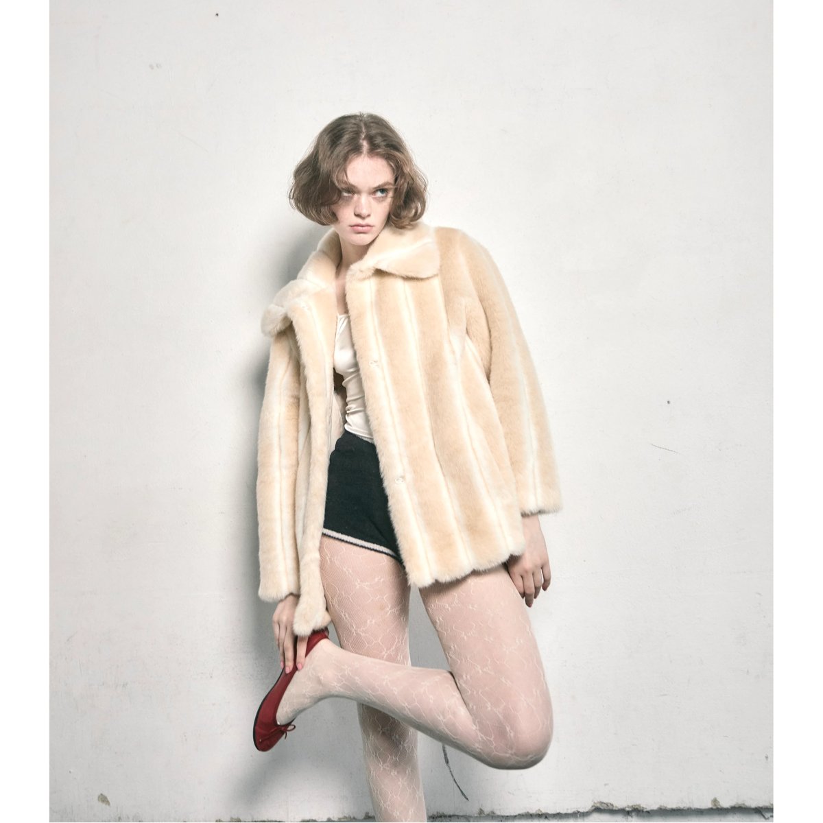 parisienne ribbon 2way fur coat ivory