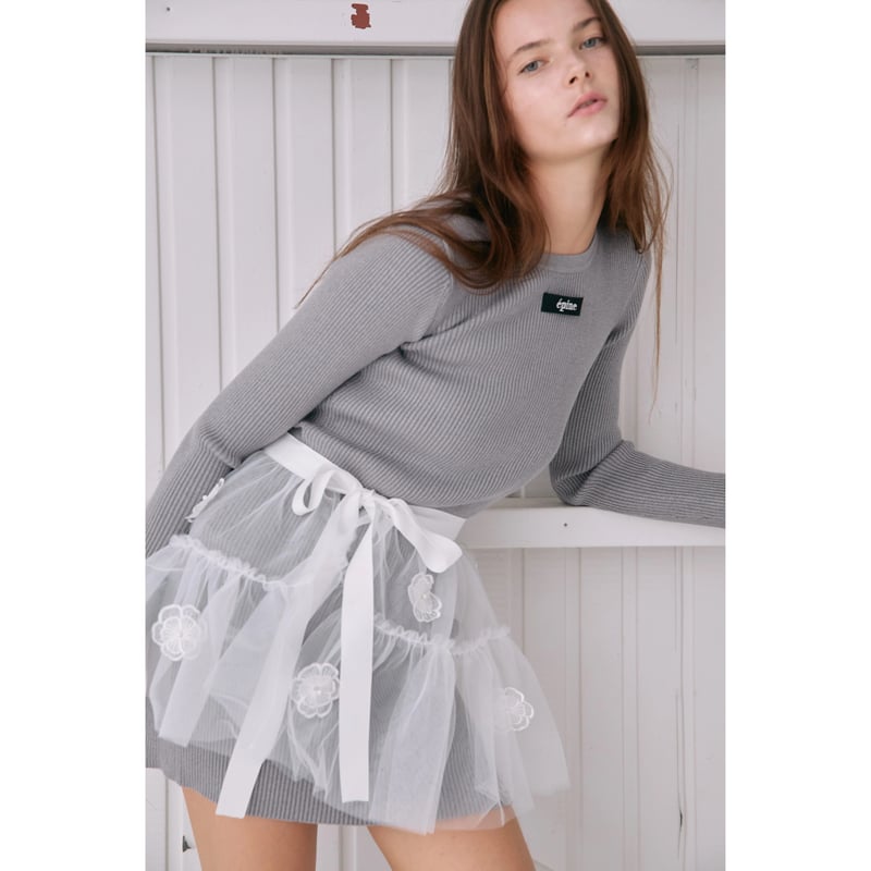 épine tulle flower rib knit onepiece(2color) | épine tulle flower rib knit onepiece(2color) |