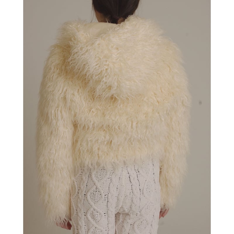 hood 2way volume fur coat white | épine 